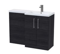 Balterley Woodgrain Black Bathroom Vanity Unit with Basin & WC, Brushed Pewter Handles, Right Hand, 1100mm x 390mm