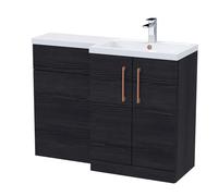 Balterley Woodgrain Black Bathroom Vanity Unit with Basin & WC, Copper Handles, Right Hand, 1100mm x 390mm