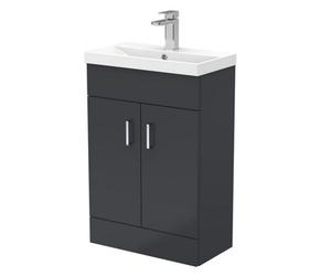 Balterley Woodseaves Satin Dark Grey Compact Floor Standing Bathroom Vanity Basin Unit With Ceramic Basin & 2 Soft-Close Doors - 550mm
