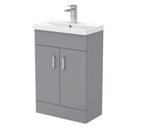 Balterley Woodseaves Satin Grey Compact Floor Standing Bathroom Vanity Basin Unit With Ceramic Basin & 2 Soft-Close Doors - 550mm