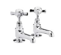 Balterly Bathroom Sink Taps, Basin Mixer Tap with 2 Hole, Dual Crosshead Handles Temperature Control Bathroom Tap, Traditional Design Mixer Taps - 40 x 115 x 115mm (Chrome)