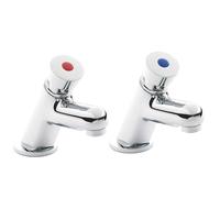 Balterly Bathroom Sink Taps, Basin Mixer Tap with 2 Hole, Push Button Temperature Control Bathroom Tap, Round Angled Body, Rounded Spout Mixer Taps - 48 x 136 x 121mm (Chrome)