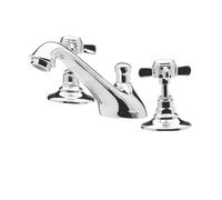 Balterly Bathroom Sink Taps, Basin Mixer Tap with 3 Hole, Dual Crosshead Handles Temperature Control Bathroom Tap, Rounded Flared Body, Curve Spout Mixer Taps - 50 x 165 x 85mm (Chrome)