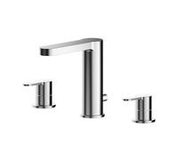 Balterly Bathroom Sink Taps, Basin Mixer Tap with 3 Hole, Dual Lever Handles Temperature Control Bathroom Tap, Round Body, Flat Rounded Spout Mixer Taps - 250 x 147 x 160mm (Chrome)