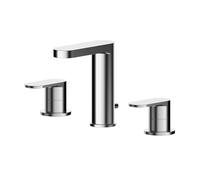 Balterly Bathroom Sink Taps, Basin Mixer Tap with 3 Hole, Dual Lever Handles Temperature Control Bathroom Tap, Round Body, Flat Rounded Spout Mixer Taps - 235 x 147 x 160mm (Chrome)