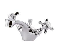 Balterly Bathroom Sink Taps, Mono Basin Mixer Tap with Pop Up Waste, Dual Cross Handles Temperature Control Bathroom Tap, Traditional Spout Basin Taps - 50 x 155 x 105mm (Chrome)