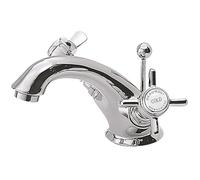 Balterly Bathroom Sink Taps, Mono Basin Mixer Tap with Pop Up Waste, Dual Cross Handles Temperature Control Bathroom Tap, Traditional Spout Basin Taps - 62 x 197 x 112mm (Chrome)