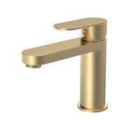 Balterly Bathroom Sink Taps, Mono Basin Mixer Tap with Pop Up Waste, Single Lever Temperature Control Bathroom Tap, Round Body, Flat Rounded Tip Spout Basin Taps - 50 x 166 x 149mm (Brushed Brass)