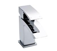 Balterly Bathroom Sink Taps, Mono Basin Mixer Tap with Pop Up Waste, Single Lever Temperature Control Bathroom Tap, Square Body, Flat Square Curve Down Spout Basin Taps - 55 x 134 x 180mm (Chrome)