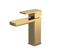 Balterly Bathroom Sink Taps, Mono Basin Mixer Tap with Push Button Waste, Single Lever Temperature Control Bathroom Tap, Square Body, Flat Square Tip Spout Taps - 50 x 152 x 160mm (Brushed Brass)