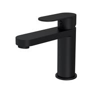 Balterly Bathroom Sink Taps, Mono Basin Mixer Tap with Push Button Waste, Single Lever Temperature Control Bathroom Tap, Round Body, Flat Rounded Tip Spout Basin Taps - 50 x 166 x 149mm (Matt Black)