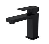 Balterly Bathroom Sink Taps, Mono Basin Mixer Tap with Push Button Waste, Single Lever Temperature Control Bathroom Tap, Square Body, Flat Square Tip Spout Basin Taps - 50 x 166 x 151mm (Matt Black)