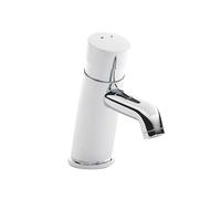Balterly Bathroom Sink Taps, Mono Basin Mixer Tap with Push Button Waste, Single Lever Temperature Control Bathroom Tap, Round Angled Body, Rounded Curve Down Spout Taps - 45 x 108 x 146mm (Chrome)