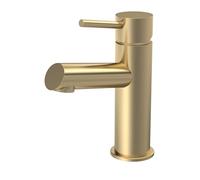 Balterly Bathroom Sink Taps, Mono Basin Mixer Tap with Push Button Waste, Single Lever Temperature Control Bathroom Tap, Round Body, Round Spout Basin Taps - 52 x 149 x 166mm (Brushed Brass)