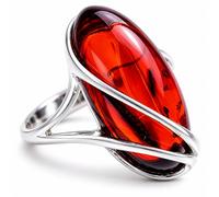 Baltic Amber Adjustable Ring for Women in 925 Sterling Silver - Genuine Natural Cherry Amber Modern Statement Ring, Adjustable Jewelry Gift for Her - GL423CHA