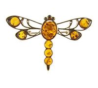 Baltic amber and sterling silver 925 cognac dragonfly brooch pin
