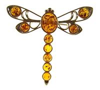 Baltic amber and sterling silver 925 cognac dragonfly brooch pin