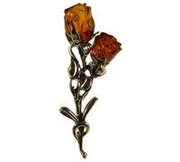Baltic amber and sterling silver 925 cognac roses brooch pin
