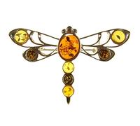 Baltic amber and sterling silver 925 multi-coloured dragonfly brooch pin