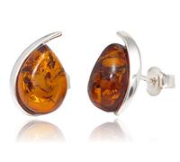 BALTIC AMBER STERLING SILVER 925 Earrings Stud Cognac NATURAL Gemstone Oval Earrings Amber Jewellery For Woman
