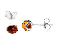 Baltic Cognac Amber Sterling Silver Small Stud Ball Art Deco Earrings