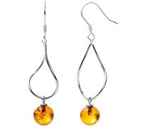 Baltic Round Amber Sterling Silver Drop Dangle Earrings for Women