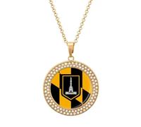 Baltimore City Flag Multicolored Diamond Necklaces Jewelry Brilliant Circle Pendant Necklace Gift for Women
