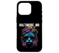 Baltimore Maryland Cat Wearing Sunglasses and Flowers Design Case for iPhone 16 Pro