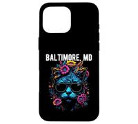 Baltimore Maryland Cat Wearing Sunglasses and Flowers Design Case for iPhone 16 Pro Max