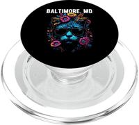 Baltimore Maryland Cat Wearing Sunglasses and Flowers Design PopSockets PopGrip for MagSafe