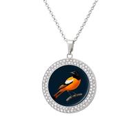 Baltimore Oriole Bird Women's Alloy Long Necklaces Round Pendant Ladies Diamond Necklace Jewelry Gift Silver-style