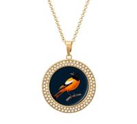Baltimore Oriole Bird Women's Alloy Long Necklaces Round Pendant Ladies Diamond Necklace Jewelry Gift Golden-style