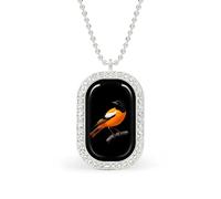 Baltimore Oriole Bird Women's Alloy Long Necklaces Square Pendant Ladies Diamond Necklace Jewelry Gift Silver-style