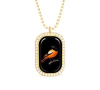 Baltimore Oriole Bird Women's Alloy Long Necklaces Square Pendant Ladies Diamond Necklace Jewelry Gift Golden-style