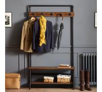 baltimore wooden coat stand with bench - brown and black