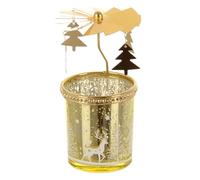 Baltus Gold Carousel Rotary Candle Holder - 15cm Mirror Glass Tealight Holder with Rotating Gold Tree Charms, Snow Scene & Candle Included, Elegant Christmas Table Decoration