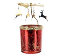 Baltus Red Carousel Rotary Candle Holder - 15cm Mirror Glass Tealight Holder with Rotating Gold Reindeer Charms, Reindeer Scene & Candle Included, Magical Christmas Ornament