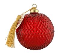 Baltus Red & Gold Bauble Christmas Scented Candle - Cut Glass Holder with Lid & Tassel, Mandarin, Cinnamon & Clove Fragrance, 15 Hour Burn Time, Festive Gift or Home Decoration