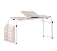 balurukt Height Adjustable Overbed Table with Wheels | 40cm Wide Desktop Over Bed Tables,Overbed Table with 360 Degree Wheels, Side Bookshelf, Over The Bed Tables Adjustable Height and Length White 1