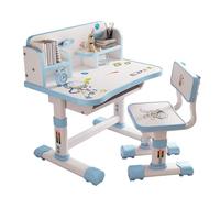 balurukt Kids Functional Desk and Chair Set, Kids' Desk and Chair Set, Kids Study Desk Chair Set Height Adjustable Children School Study Table Chair Set with Cartoon Pattern, Drafting Desk Blue