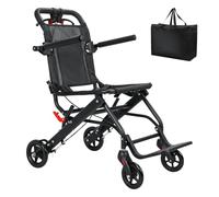 balurukt Lightweight 19lbs Foldable Transport Wheelchair for Seniors,Portable Aluminum Travel Wheelchair for Seniors and Adults Support 286lbs,Safety Belt,Flip-up Armrest,Fast Arrival Black