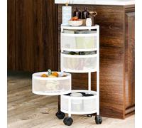 balurukt Vegetable Rack 5 Tier Circular Rotating Basket, Kitchen Storage Cart, Kitchen Rotating Vegetable Rack, Fruit Vegetable Basket Shelf Large Storage Rack with 360 Degree Wheels White Four Layer