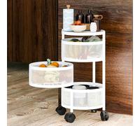 balurukt Vegetable Rack 5 Tier Circular Rotating Basket, Kitchen Storage Cart, Kitchen Rotating Vegetable Rack, Fruit Vegetable Basket Shelf Large Storage Rack with 360 Degree Wheels White Triple Lay