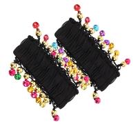 Baluue 1 Pair Black Belly Dance Wrist Cuff with Bell Delicate Shining Polyester Dance Bracelet and Costume Party Accessories