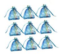 Baluue 100pcs 7x9cm Blue Organza Drawstring Bags with Coral Pattern, Jewelry and Candy Bags for Party Favors and Snack Packaging