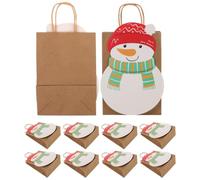 Baluue 10pcs Christmas Paper Present Bags Large Kraft Wrapping Bags with Handle, Easy to Carry and Portable, Cute Cartoon Pattern Decor for Party and Other Occasions