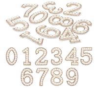 Baluue 10pcs Iron on Glitter Rhinestone and Fake Pearl Number Appliques Set for DIY Clothing Embellishments, Brown Non-Woven Fabric Patches for Dresses, Skirts, and T-Shirts