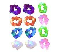 Baluue 12pcs Led Glowing Hair Accessories Satin Elastic Bands for Women for Rave Parties and Nightclubs Neon Glow Scrunchies Hair Ties Multi