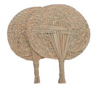 Baluue 2 Pcs Handheld Fan Natural Woven Straw Decorative Cooling | African Fan, Portable Personal Fan, Handwoven Fan, Khaki Finish, Random Thread Color, Stage Performance Use Random Color