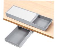 Baluue 2Pcs Adhesive Pen Box Under Desk Storage Drawer Organizer Grey Abs Material Hidden Stationary Container for Office Students Engineers Designers